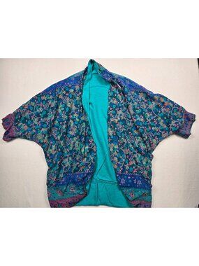 Bohemian Floral Print Kimono Cardigan Jacket One-Size Open Front Lightweight